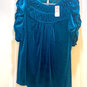Loft teal velvet top